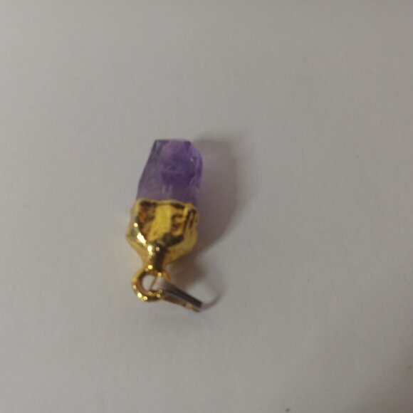 1"Raw Stone Amethyst February Birthstone Gold plated Pendant - Picture 4 of 7